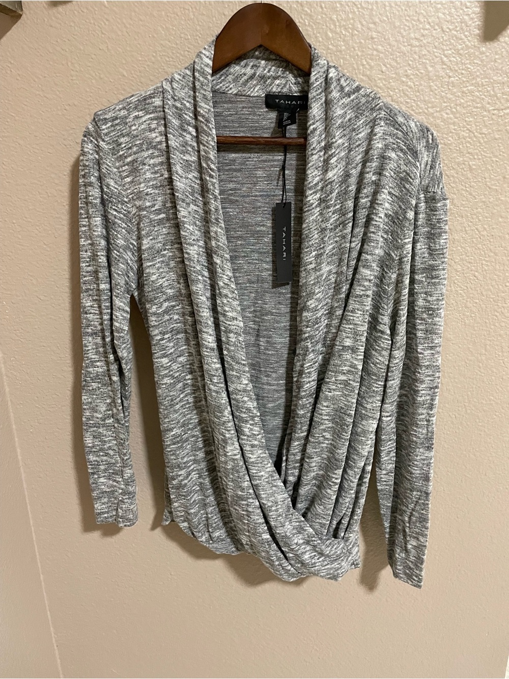 Tahari Gray Marled Drape Front Women's Sweater NWT